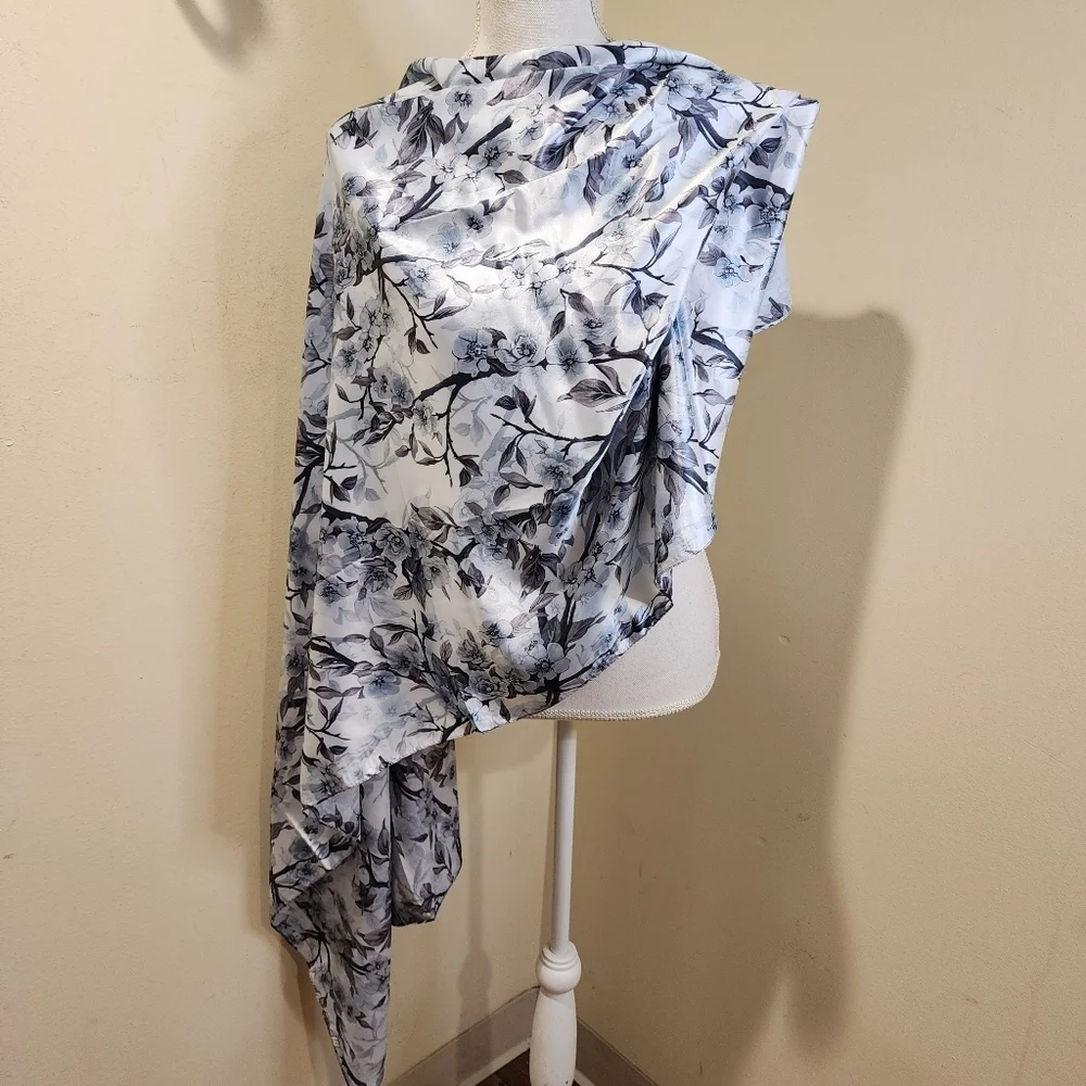 Floral Satin 100% Silk Larg Scarf